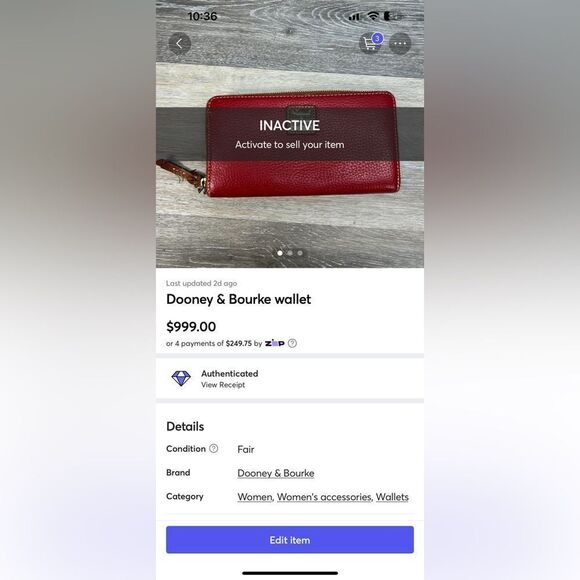 *dooney & bourke red pebble grain full zip wallet - Picture 16 of 16